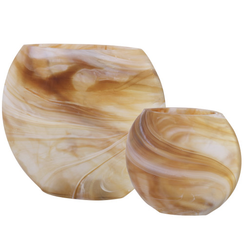 Swirl Caramel Glass Tabletop Vases - 10" - Brown and Cream - Set of 2 - IMAGE 1