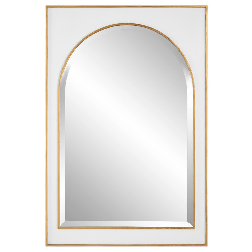 Beveled Arch Wall Mirror with Raised Edges - 38" - White and Gold - IMAGE 1