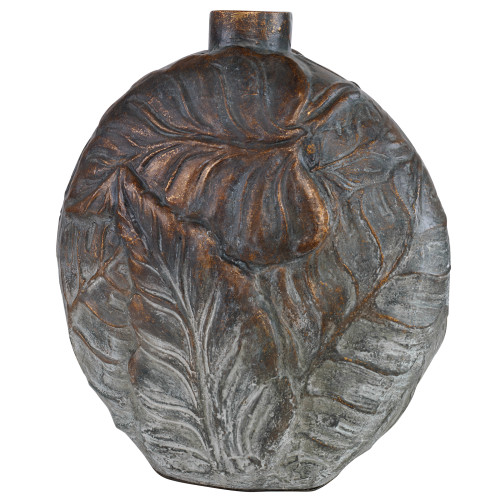 Carved Palm Fronds Tabletop Vase - 18" - Gold and Cream - IMAGE 1