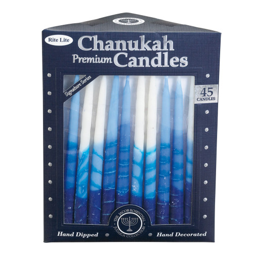 Blue and White Hanukkah Premium Hand Dipped Candles 5" - IMAGE 1