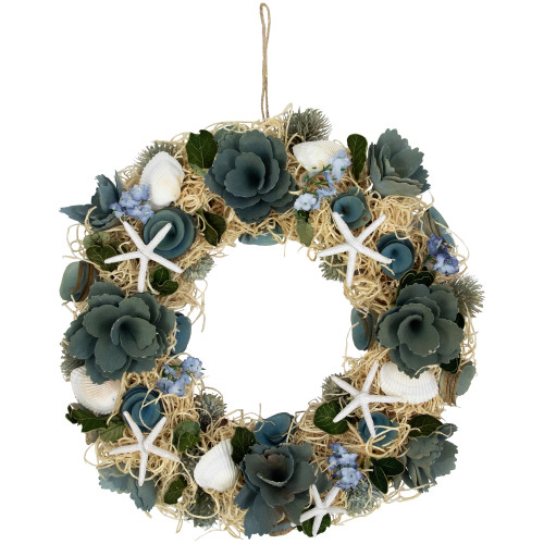 Floral Starfish and Seashells Artificial Wreath - 12" - IMAGE 1