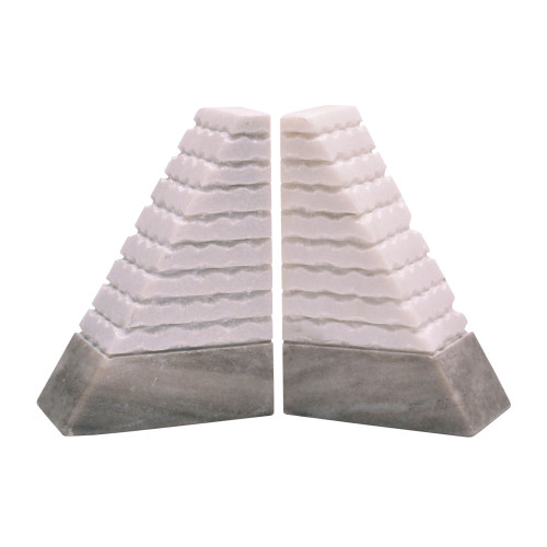 Half Pyramid Geometric Bookends - 6" - White and Gray - Set of 2 - IMAGE 1