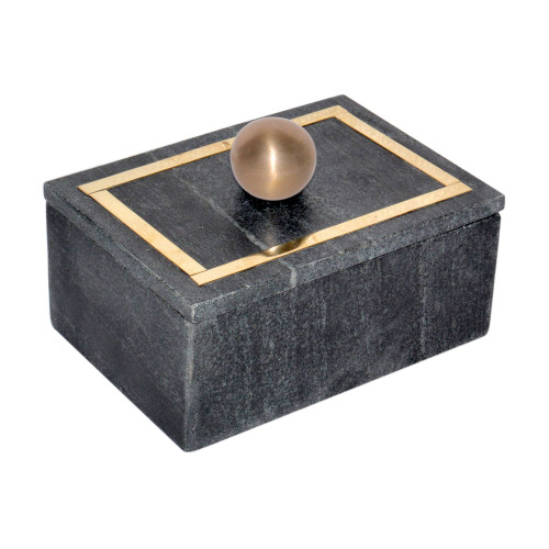 Rectangular Marble Storage Box with Knob - 7" - Black and Gold - IMAGE 1