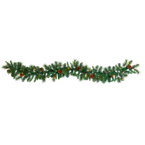 Pre-Lit Mixed Pine and Pinecone Artificial Garland - 6’ x 10" - Clear LED Lights - IMAGE 1