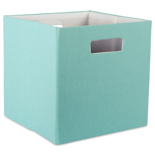 11" Aqua Green and Ivory Square Foldable Storage Bin - IMAGE 1
