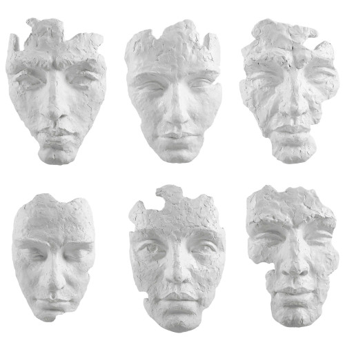 Sculpted Face Mask Wall Decorations - 14" - White - Set of 6 - IMAGE 1
