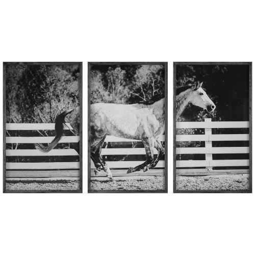 Galloping Forward Horse Framed Wall Art - 35" x 21" - Set of 3 - IMAGE 1
