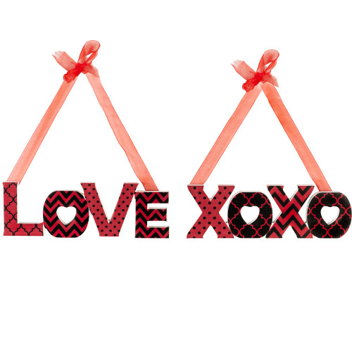 Wooden LOVE and XOXO Valentine's Day Wall Decorations - 8" - Red and Black - Set of 2 - IMAGE 1