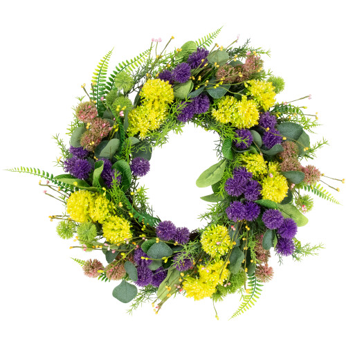 Allium and Thistle Spring Wreath - 22" - Yellow/Purple - IMAGE 1