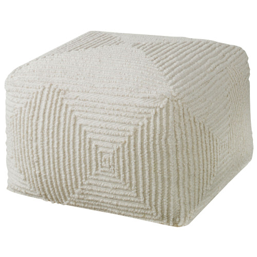 Handwoven Geometric Wool Rectangular Pouf Ottoman - 24" - Cream - IMAGE 1