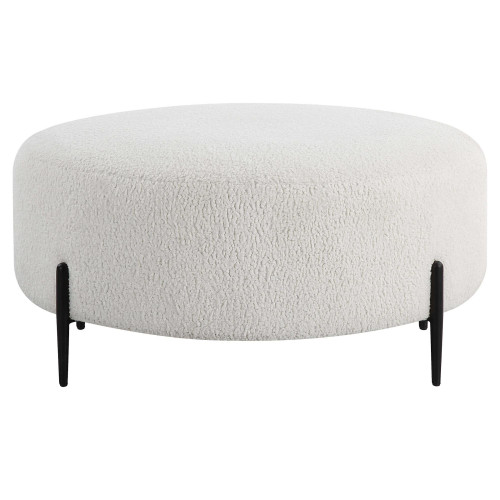 Round Faux Shearling Plush Ottoman - 40" - White and Black - Large - IMAGE 1