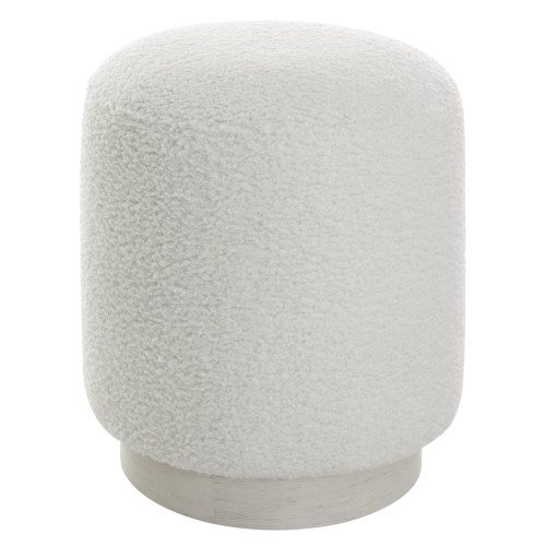 Faux Shearling Plush Ottoman - 18" - White - IMAGE 1