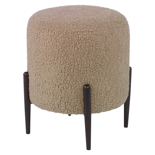 Faux Shearling Plush Ottoman with Metal Legs - 18" - Latte Brown - IMAGE 1