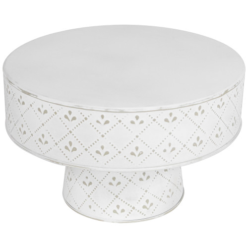 Embossed Round Iron Cake Stand - 11.75" - White - IMAGE 1
