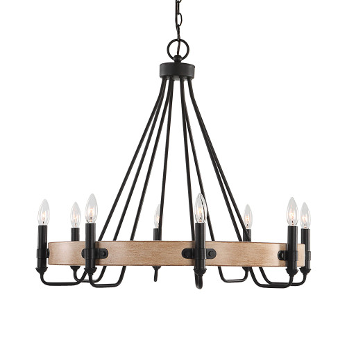 8 Light Vintage Farmhouse Ceiling Chandelier - 30" - Black - IMAGE 1