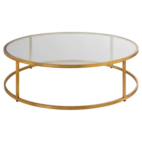 Round Glass Top Coffee Accent Table - 48" - Gold and Clear - IMAGE 1