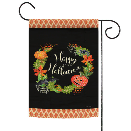 "Happy Halloween" Wreath Outdoor Garden Flag 18" x 12.5" - IMAGE 1