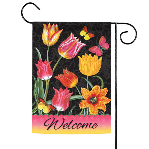 Black and Pink Tulips Outdoor Double Sided Garden Flag 18" x 12.5" - IMAGE 1