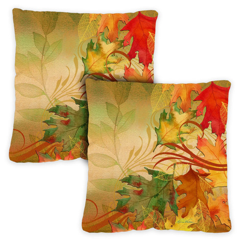Set of 2 Fall Harvest Falling Leaves Outdoor Patio Throw Pillow Covers 18” - IMAGE 1