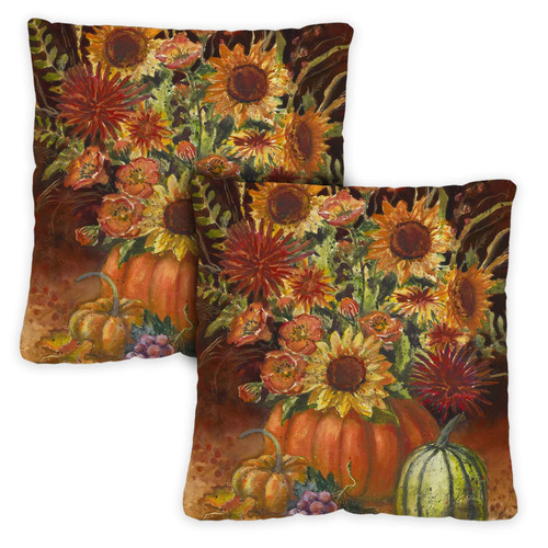 Set of 2 Sunflower and Pumpkin Fall Harvest Outdoor Patio Throw Pillow Covers 18” - IMAGE 1