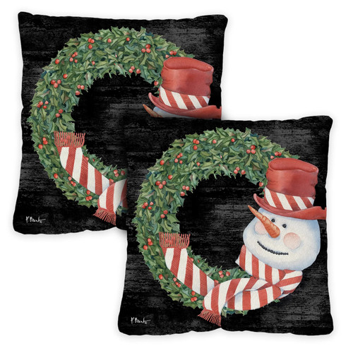 Set of 2 Snowman Wreath Outdoor Patio Throw Pillow Covers 18" - IMAGE 1