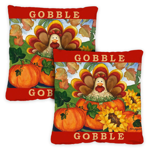 Set of 2 Turkey 'Gobble' Outdoor Patio Throw Pillow Covers 18” - IMAGE 1