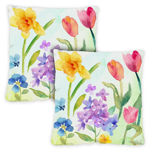 Set of 2 Spring Watercolors Outdoor Patio Throw Pillow Covers 18" - IMAGE 1