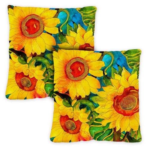 Set of 2 Sunny Sunflowers Outdoor Patio Throw Pillow Covers 18” - IMAGE 1