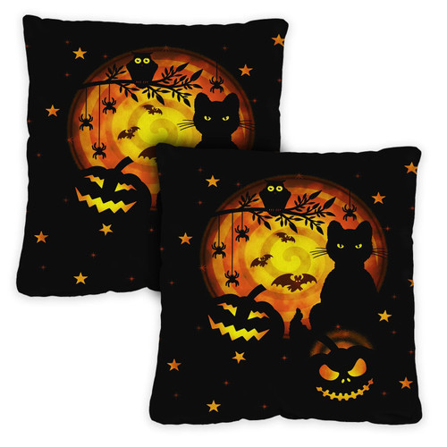 Set of 2 Spooky Cat Pumpkin Halloween Outdoor Patio Throw Pillow Covers 18” - IMAGE 1