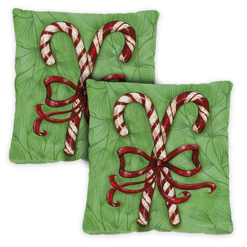 Set of 2 Candy Cane Christmas Outdoor Patio Throw Pillow Covers 18” - IMAGE 1