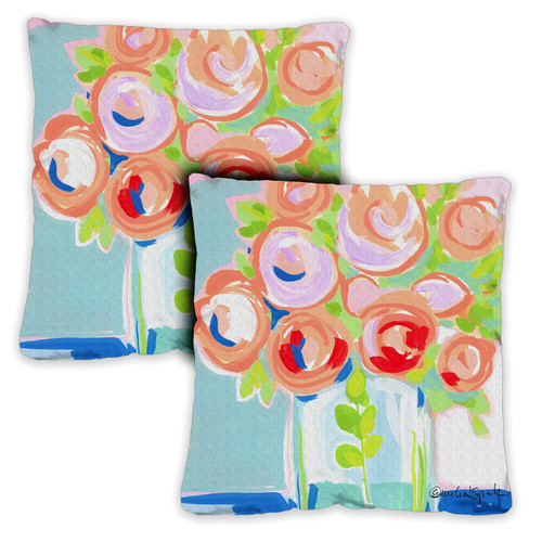Set of 2 Rosebud Bunch Outdoor Patio Throw Pillow Covers 18” - IMAGE 1