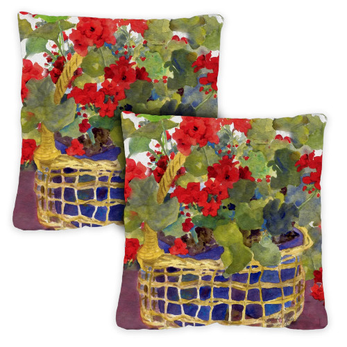 Set of 2 Geranium Basket Outdoor Patio Throw Pillow Covers 18" - IMAGE 1