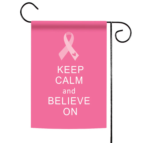 Breast Cancer Ribbon "Keep Calm and Believe On" Outdoor Garden Flag 18" x 12.5" - IMAGE 1