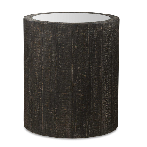 Mirrored Top Drum End Accent Table - 25" - Black - IMAGE 1