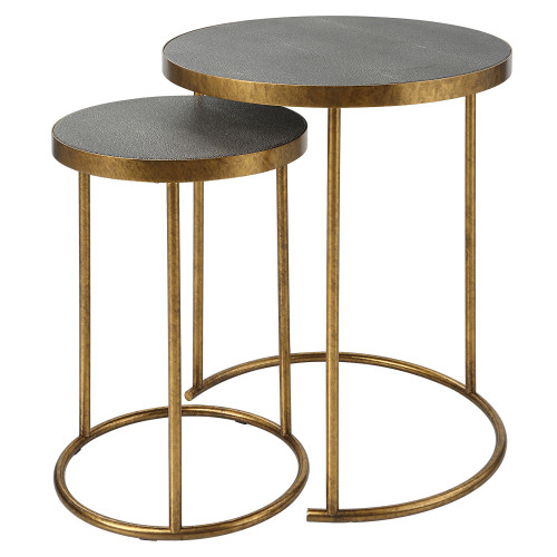 Round Top Brass Nesting Tables - 24" - Gray and Gold - Set of 2 - IMAGE 1