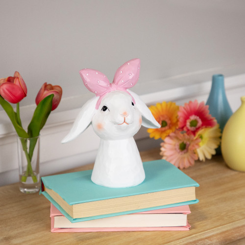 Easter Bunny Bust with Hair Bow - 7.5" - White and Pink - IMAGE 1