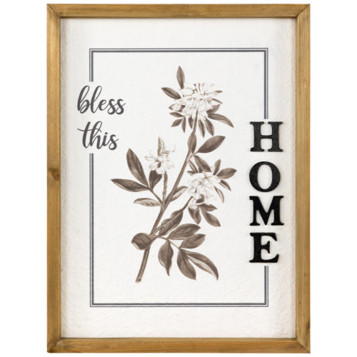 Bless This Home Floral Framed Wall Sign - 16" - IMAGE 1