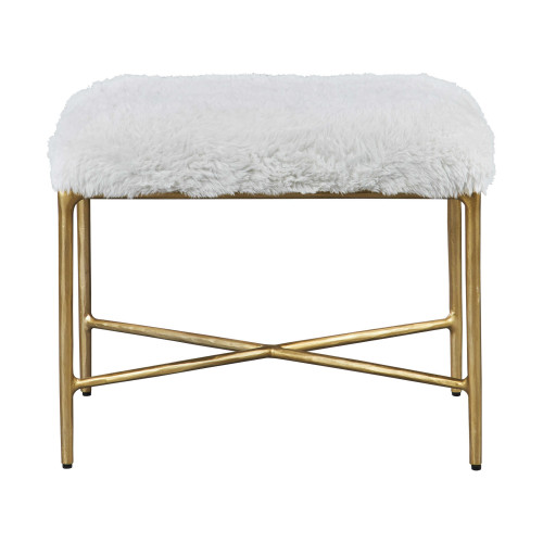 Lush Upholstered Textured Small Accent Bench - 24" - Beige and Gold - IMAGE 1