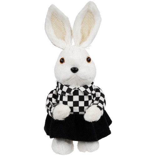 Girl Easter Rabbit Figurine in Checkered Dress -10" - IMAGE 1