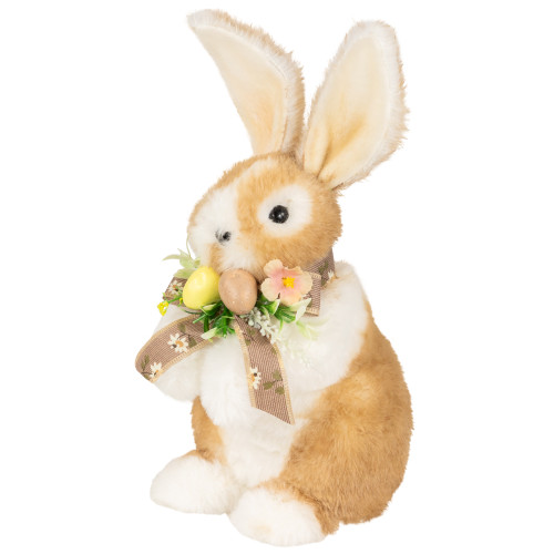 Plush Rabbit with Floral Bow Easter Figurine - 10.25" - IMAGE 1