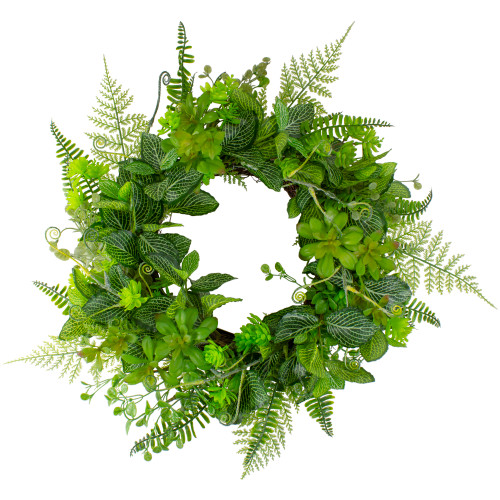 Maidenhair Fern and Assorted Foliage Spring Wreath, 24-Inch - IMAGE 1