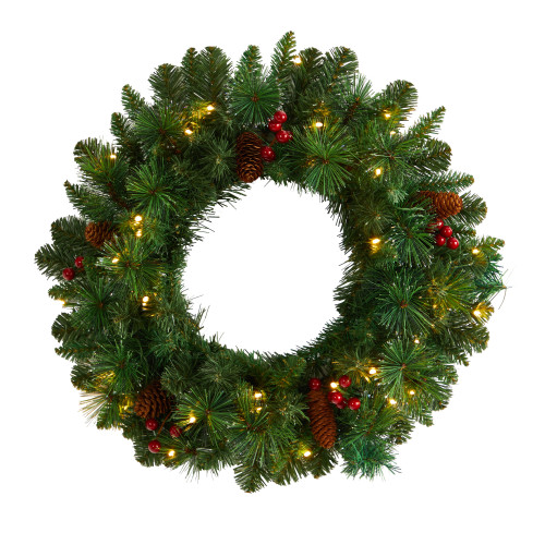 Pre-Lit Pine Artificial Christmas Wreath, 20-Inch, LED Lights - IMAGE 1