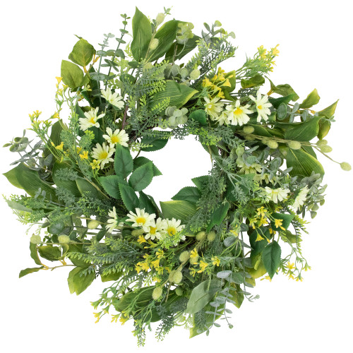 Mixed Foliage and Daisy Spring Wreath - 20" - IMAGE 1