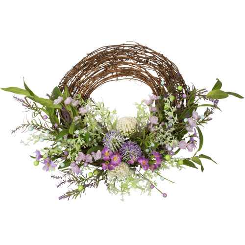 Wildflower and Berry Half Spring Wreath - 24" - Purple - IMAGE 1