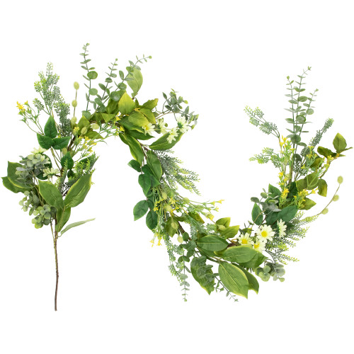 Mixed Foliage and Daisy Spring Garland - 5' - IMAGE 1