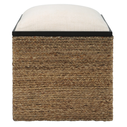 Straw Braided Storage Accent Stool - 22" - Brown and Beige - IMAGE 1