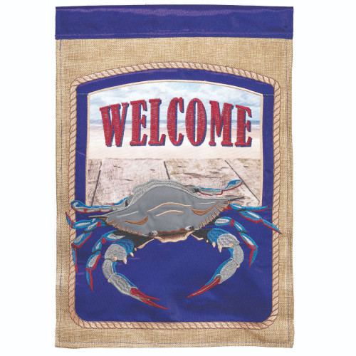 Coastal Double Applique Crab Welcome Embroidered Outdoor Garden Flag - 18" x 13" - IMAGE 1