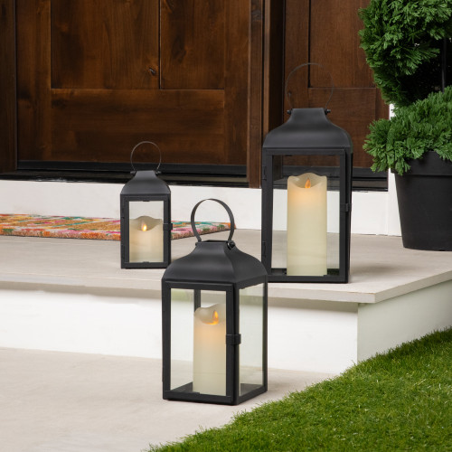Metal Candle Lanterns with Handles - 12.75" - Black - Set of 3 - IMAGE 1