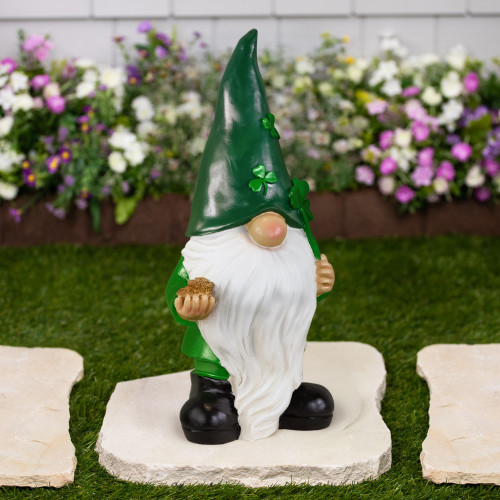 St. Patrick's Day Shamrock Gnome Outdoor Garden Statue - 16.25" - IMAGE 1