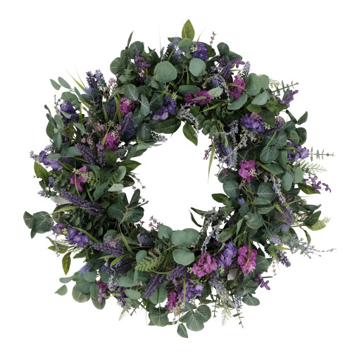 30" Green Puleo International Artificial Lavender and Eucalyptus Floral Spring Wreath - IMAGE 1